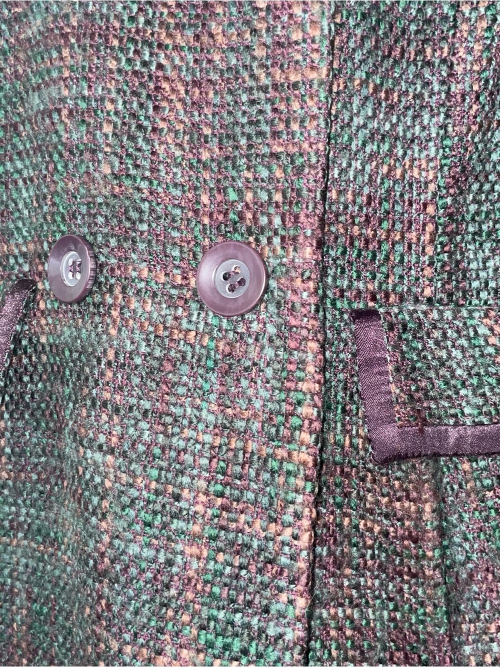 Aeropostale Double-Breasted Tweed Pea Coat in Plum and Teal - Picture 2 of 7